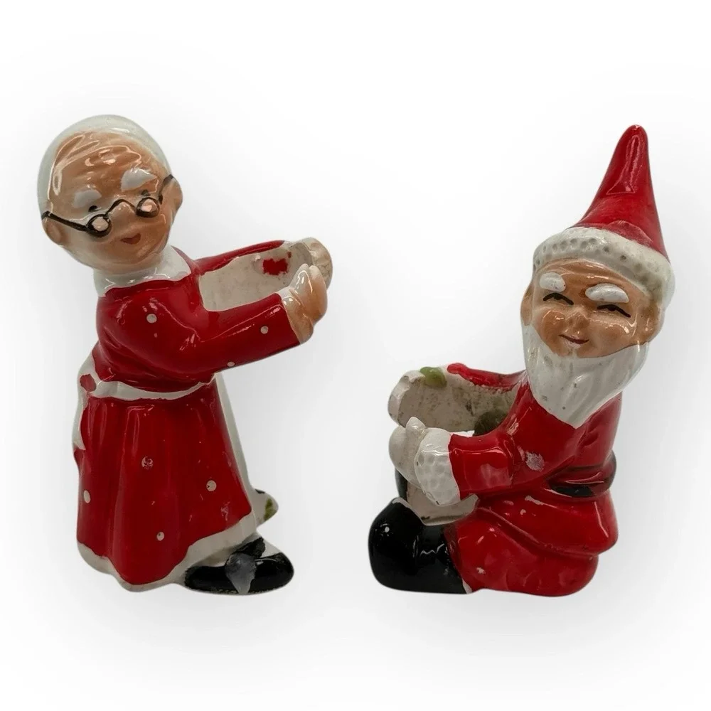 VTG 1950s–1960s Neidco Japan Santa & Mrs Claus Candle Climbers Figurines‎ Kitsch